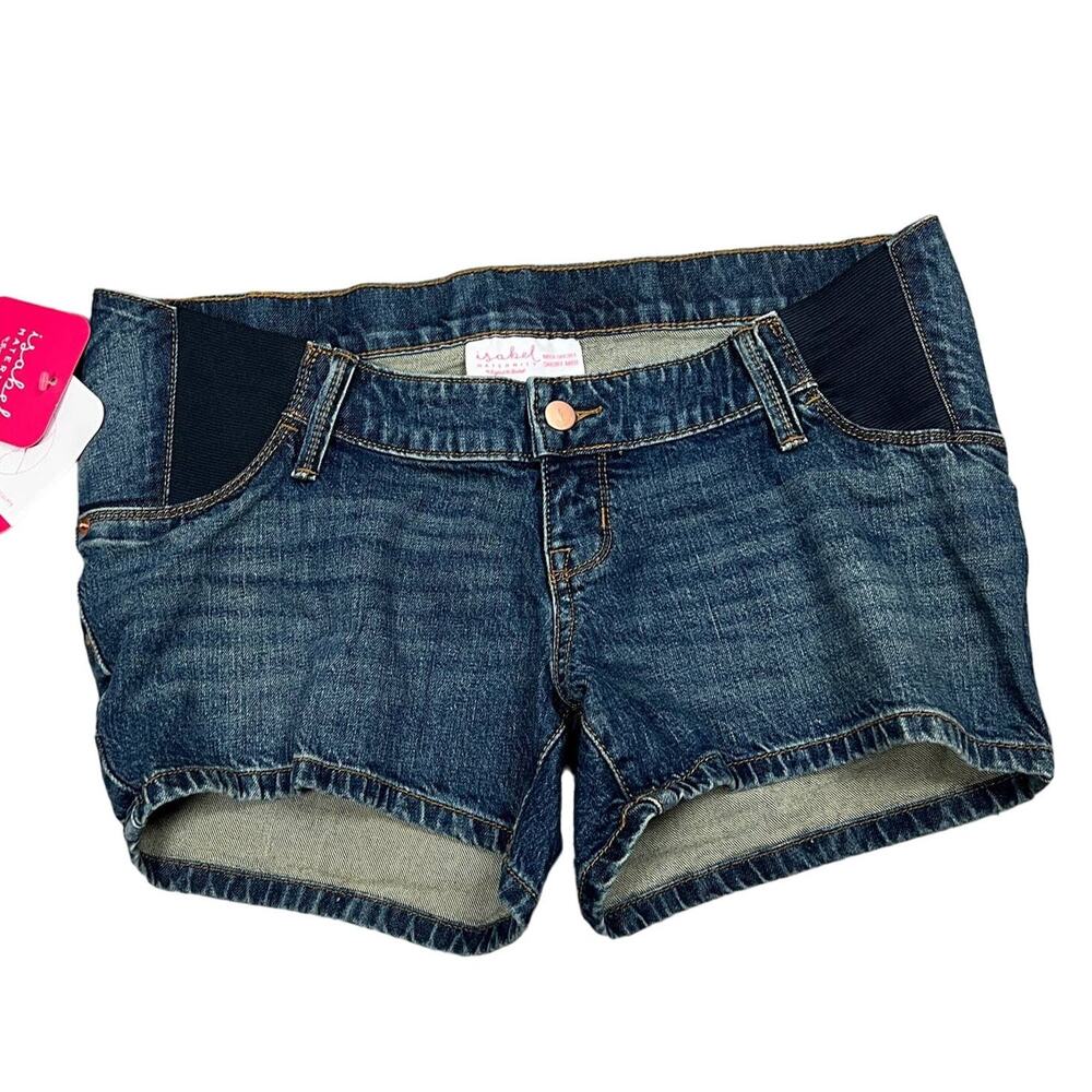 Isabel Maternity Medium Wash Side Panel Midi Jean Shorts - Size 8/29- NWT